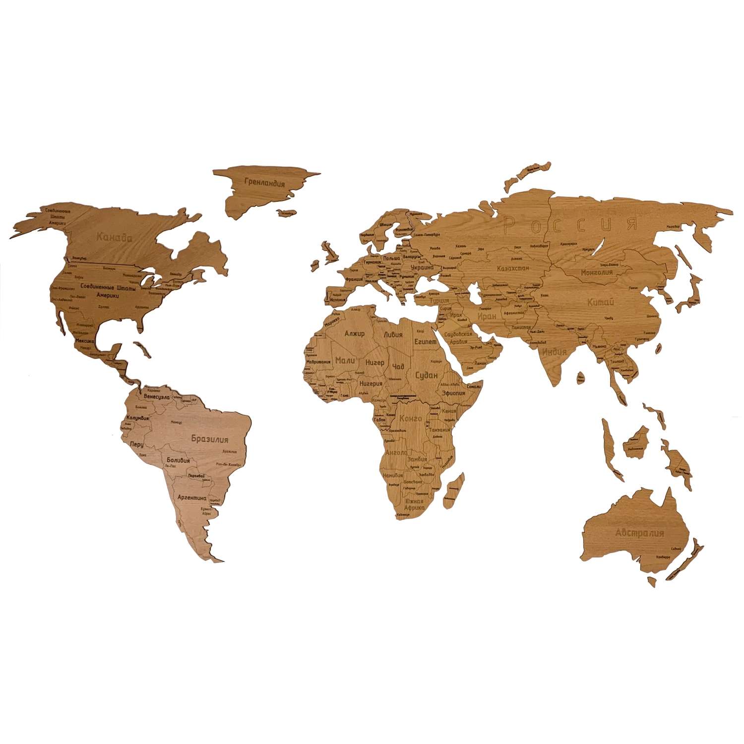 Карта мира на стену Afi Design деревянная 150х80 см Countries Rus дуб - фото 1