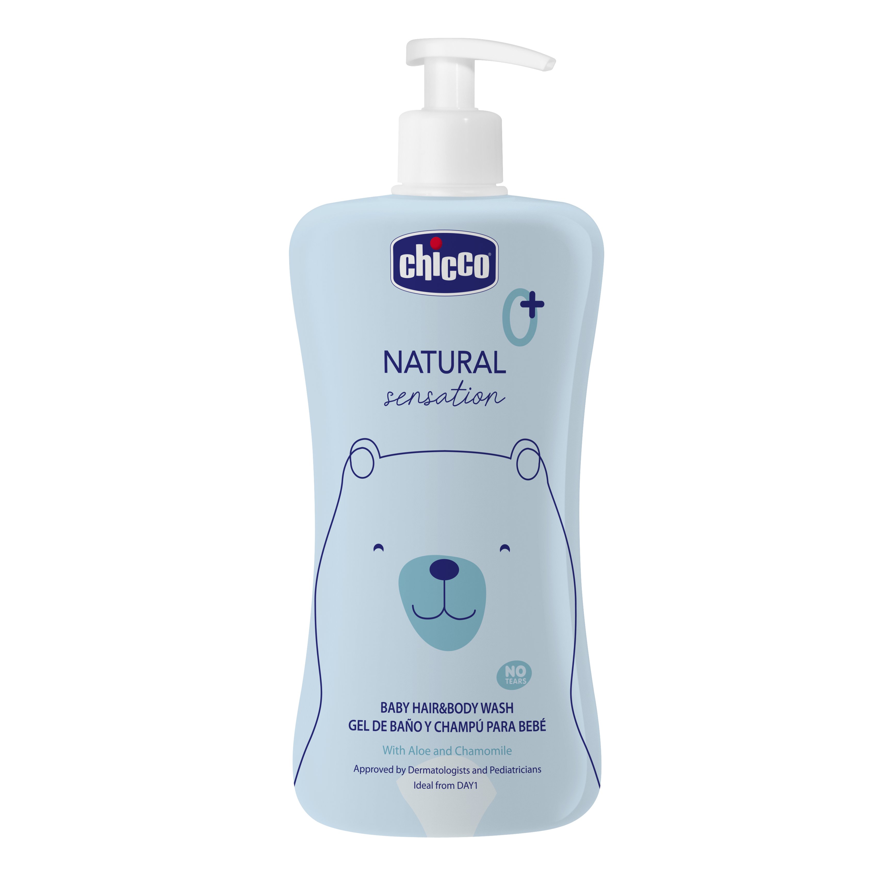 Средство для мытья волос тела Chicco без слез Natural Sensation 500 мл с алое и ромашкой поддерживает рН кожи - фото 1