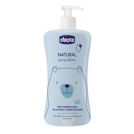 Средство для мытья волос тела Chicco без слез Natural Sensation 500 мл с алое и ромашкой поддерживает рН кожи