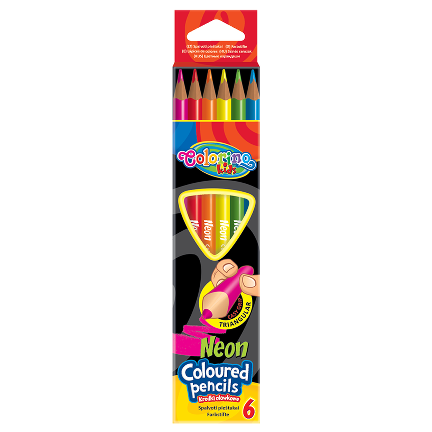Цветные карандаши COLORINO Kids Треугольные 6 неоновых цветов - фото 1