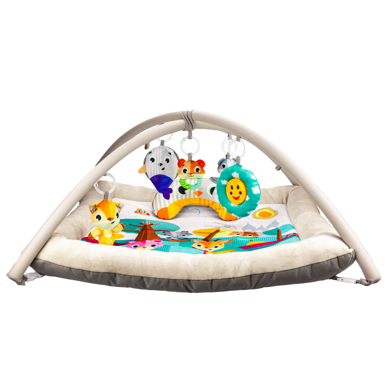Развивающий игровой коврик Solmax для новорожденных с дугой и игрушками бежевый/голубой - фото 4