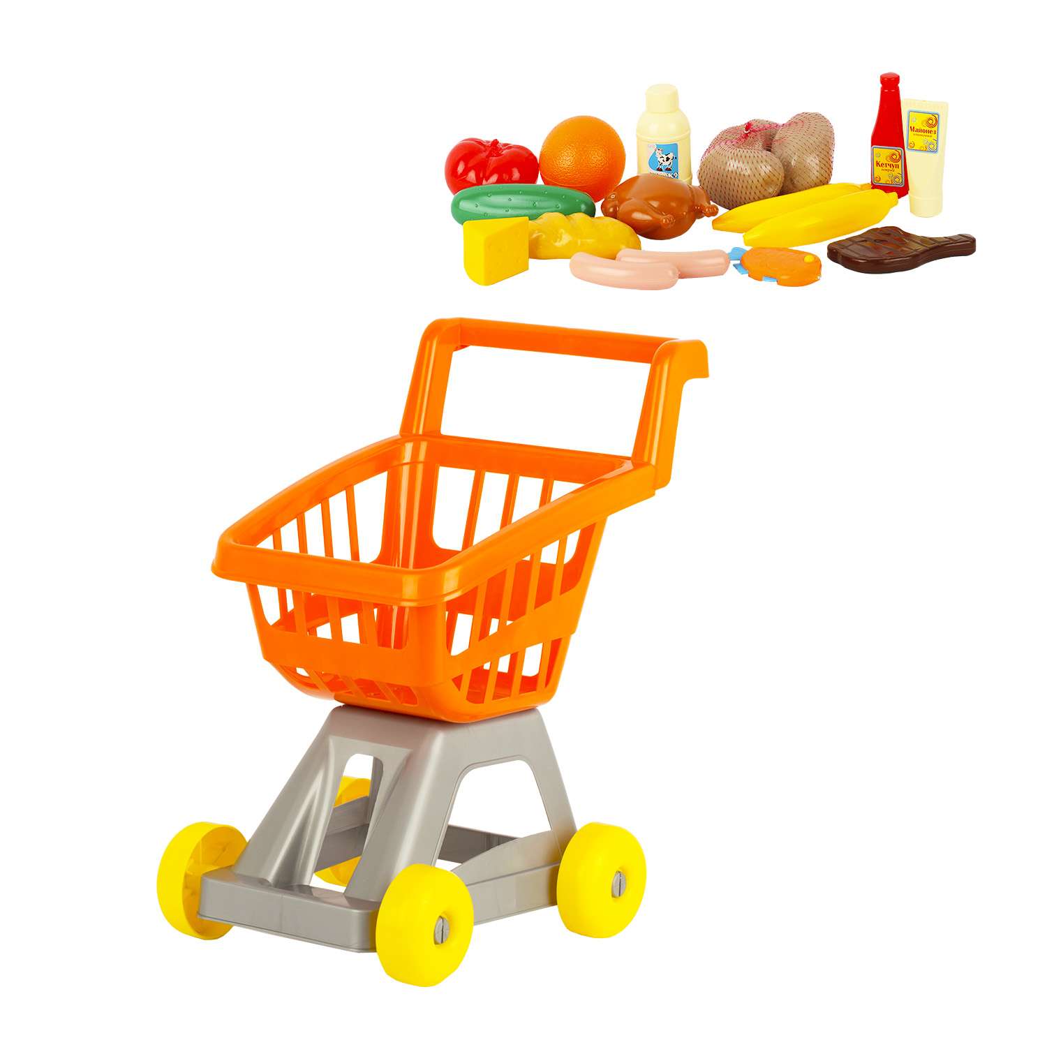 Игровой набор Стром Тележка для супермаркета с продуктами Оранжевая - фото 1