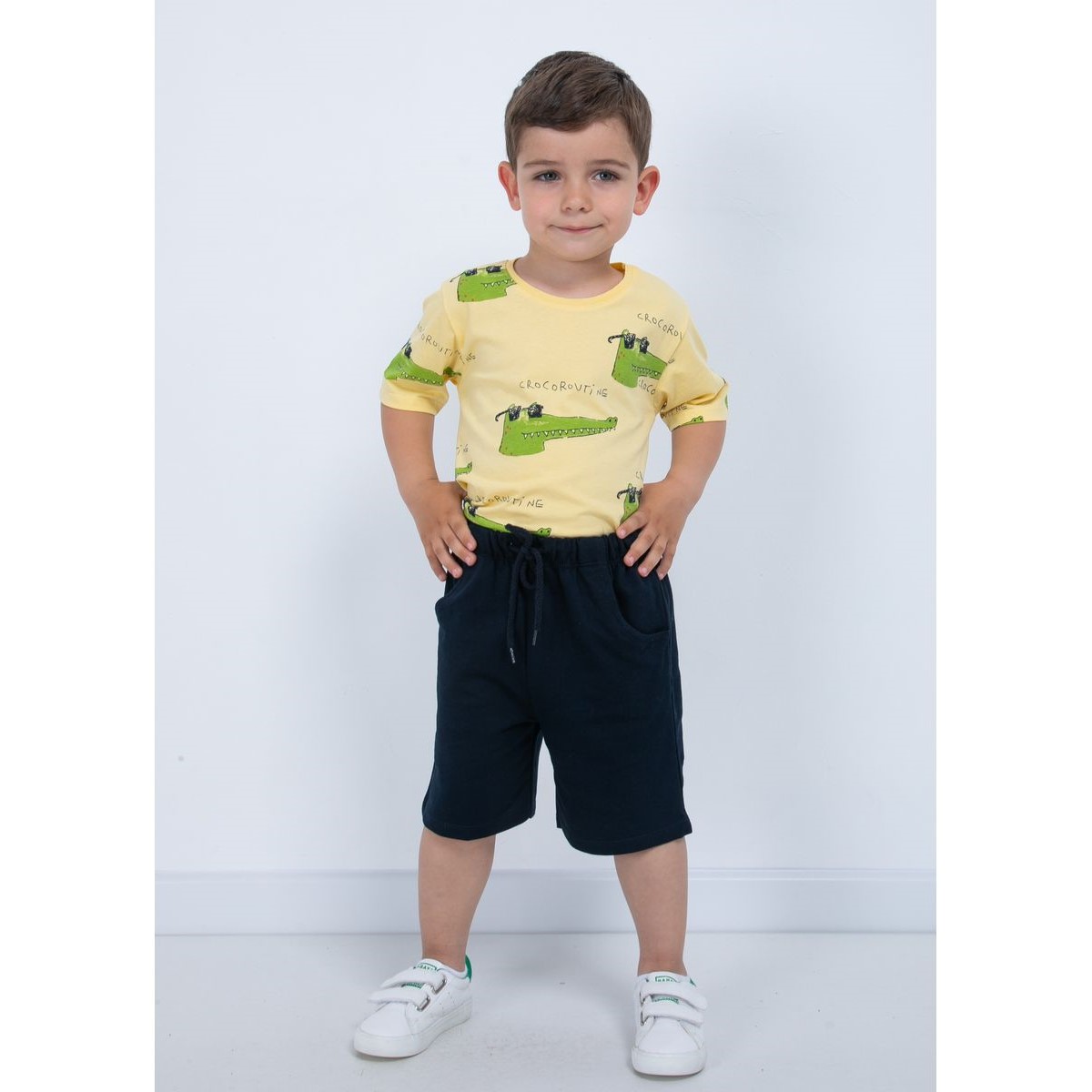 Шорты и футболка M-BABY Dko-7234/желтый/т.синий/крокодил - фото 1