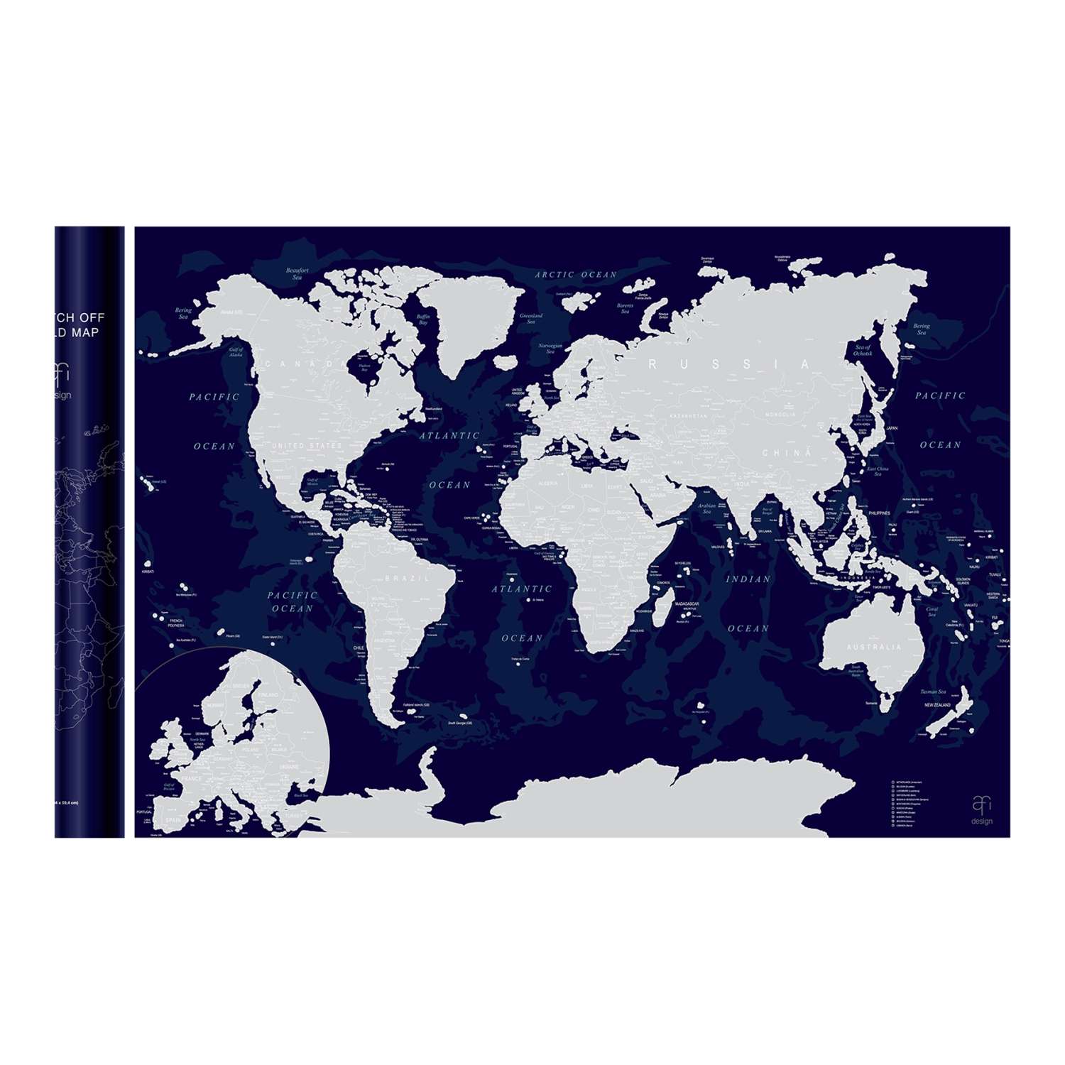 Скретч-карта мира Afi Design Blue A1 - 84 х 60 см - фото 1