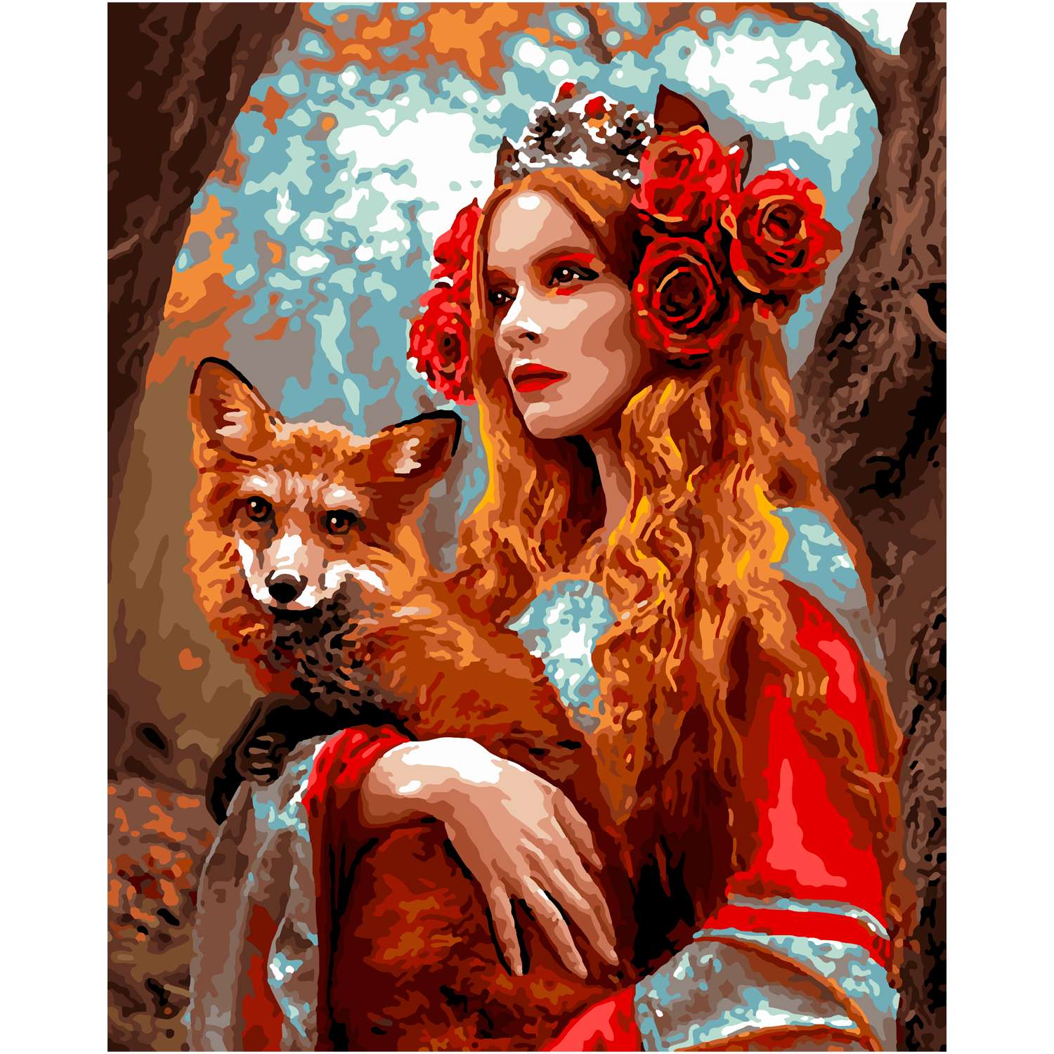 Картина по номерам LORI Девушка с лисой 40х50 см на холсте с деревянным подрамником - фото 2