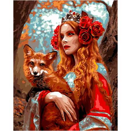 Картина по номерам LORI Девушка с лисой 40х50 см на холсте с деревянным подрамником