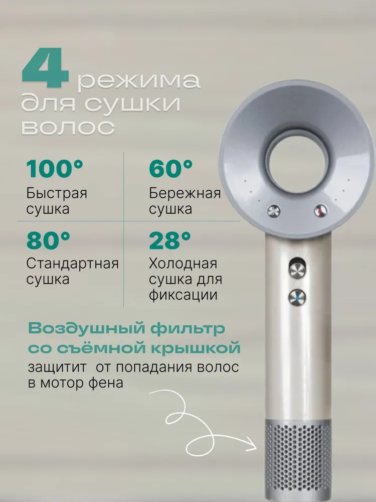 Фен с 5 магнитными насадками CASTLELADY с ионизацией 1600 BT - фото 5