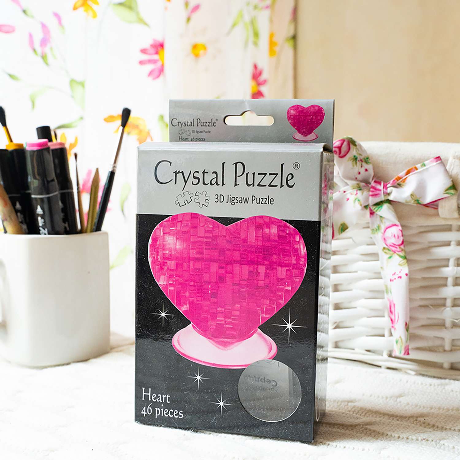 3D-пазл Crystal Puzzle IQ игра для детей кристальное розовое Сердце 46 деталей - фото 2