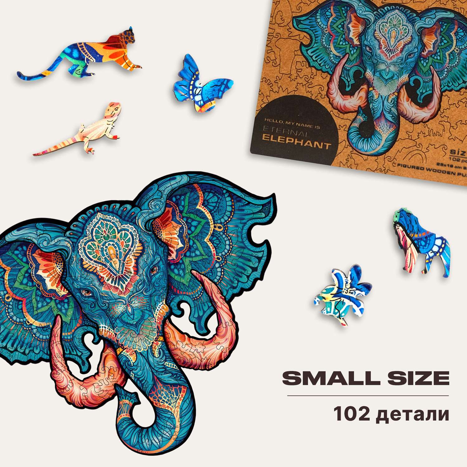 Пазл деревянный UNIDRAGON Вечный Слон размер 25 x 19 см 102 детали - фото 1
