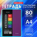 Тетрадь Brauberg А4 в клетку 80 листов на пружине общая для записей