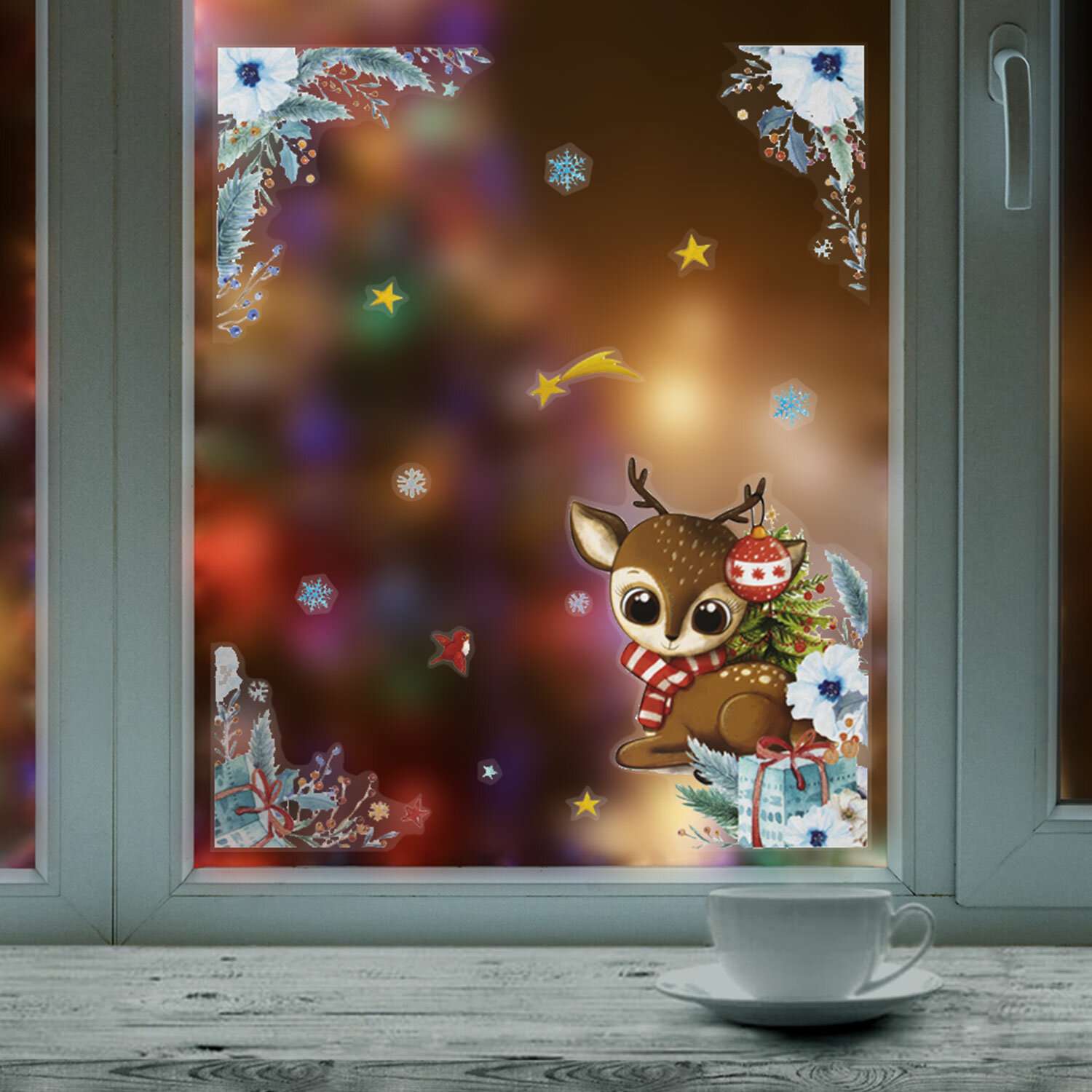 Наклейки Золотая сказка на окна новогодние двусторонние многоразовые - фото 7