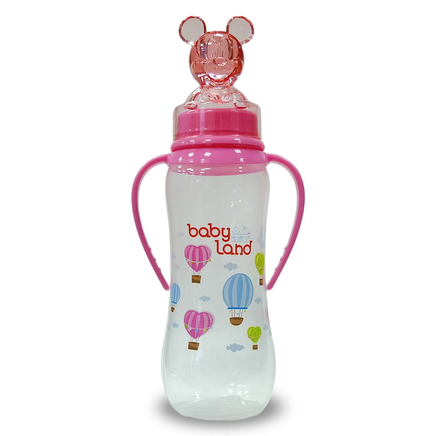 Бутылочка Baby Land с колпачком-игрушкой 240мл с силиконовой анатомической соской Air System розовый - фото 1