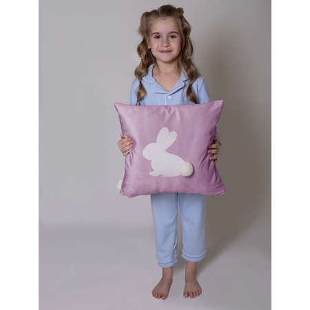 Подушка декоративная детская Мишель Зайка с пушистым хвостом сиреневый цвет правая