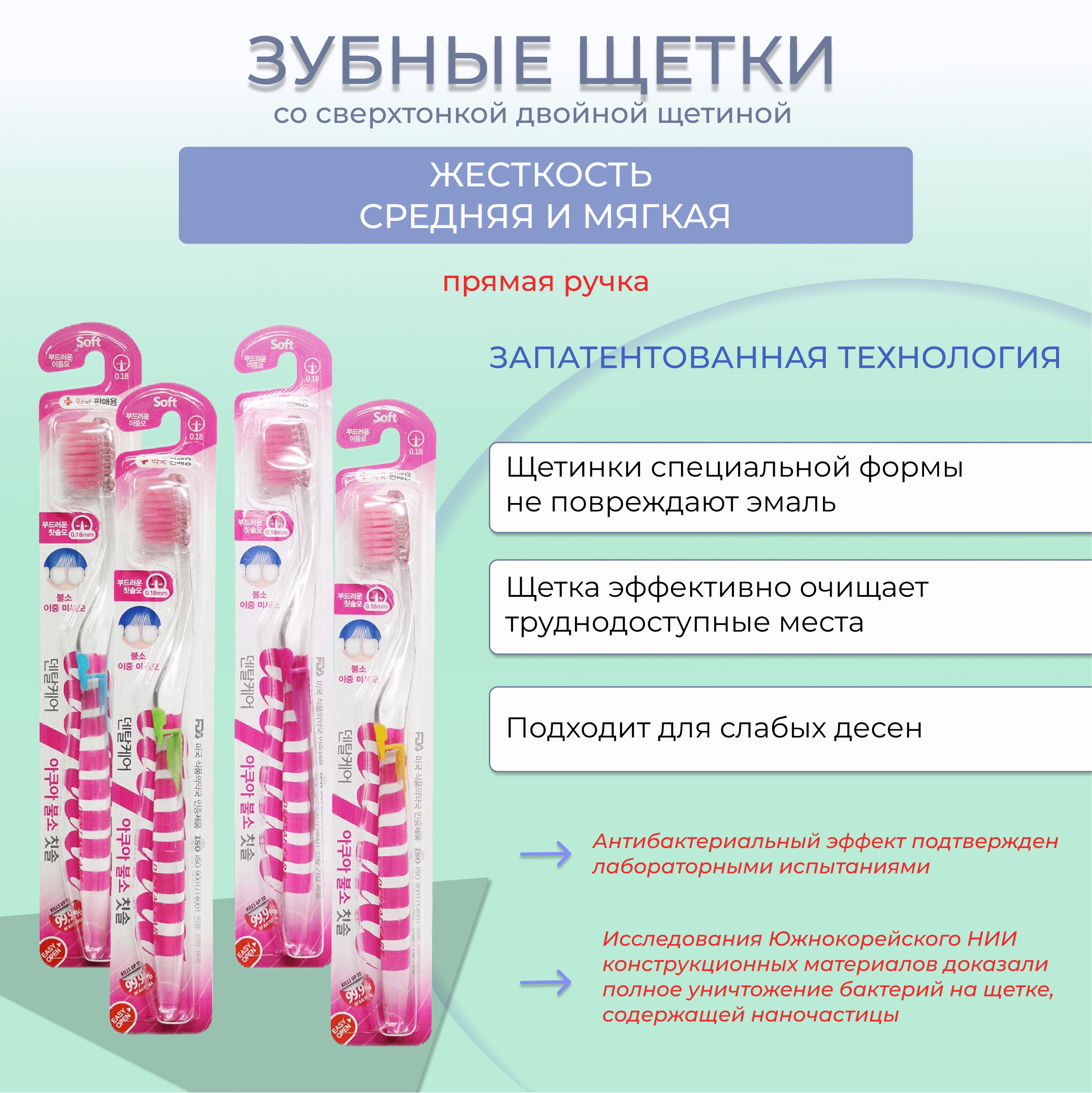 Набор зубных щеток DENTAL CARE c наночастицами золота древесным углем фтором и ксилитом 4 шт - фото 2