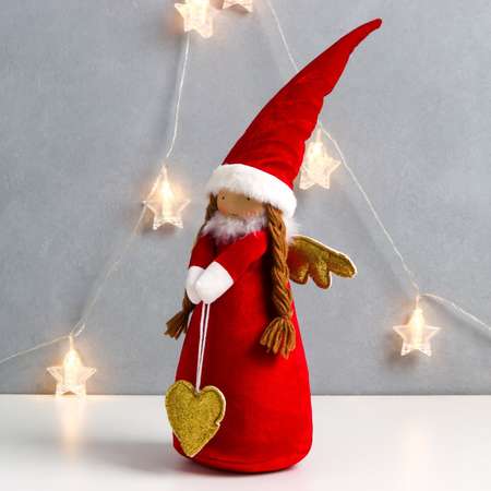 Кукла интерьерная Зимнее волшебство «Ангелочек в красном платье с золотым сердечком» 49х12х12 см