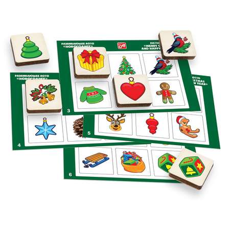 Лото Анданте «Новогоднее» 36 деревянных фишек + 6 карточек + мешочек
