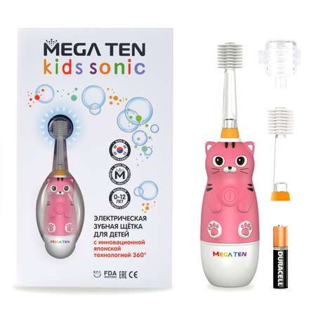 Зубная щетка электрическая Mega Ten kids sonic Котенок с дополнительной насадкой