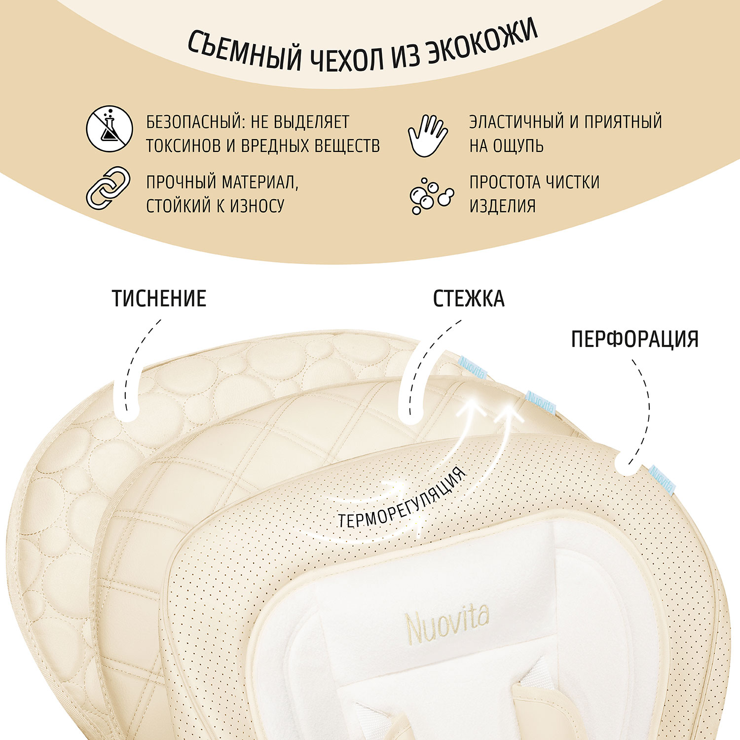 Стул-шезлонг для кормления Nuovita Tutela с перфорацией Бежевый - фото 8