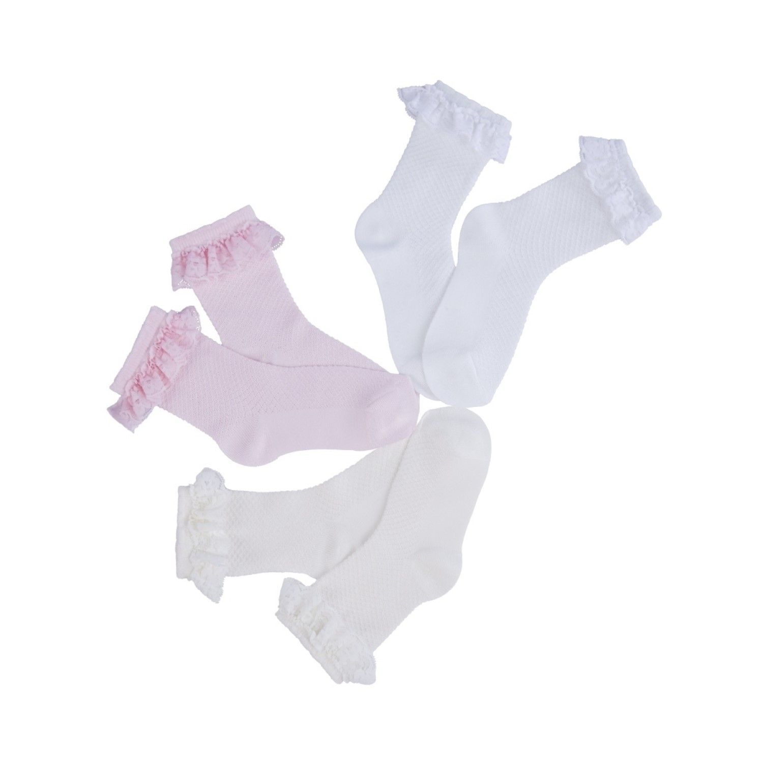 Носки 3 пары Olay Socks ИMB-141/3/белый/молоч/розов/рюши - фото 1