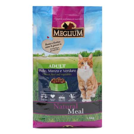 Корм сухой для кошек Meglium Adult 1.5кг говядина-курица-овощи