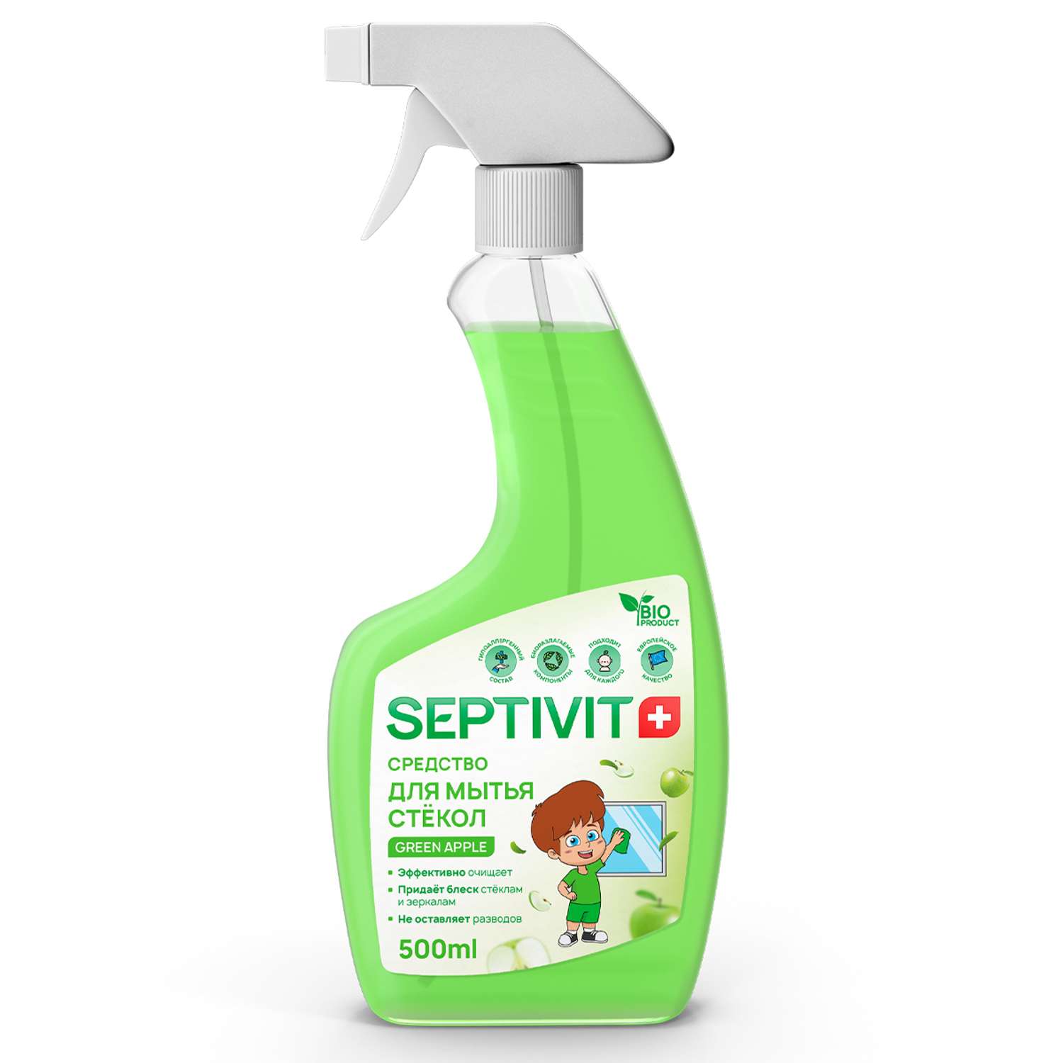 Средство для стекол и зеркал SEPTIVIT Premium Green Apple 500мл - фото 1