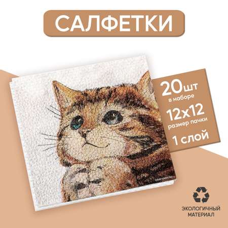 Салфетки Страна карнавалия бумажные однослойные «Котёнок» 24×24 см набор 20 штук
