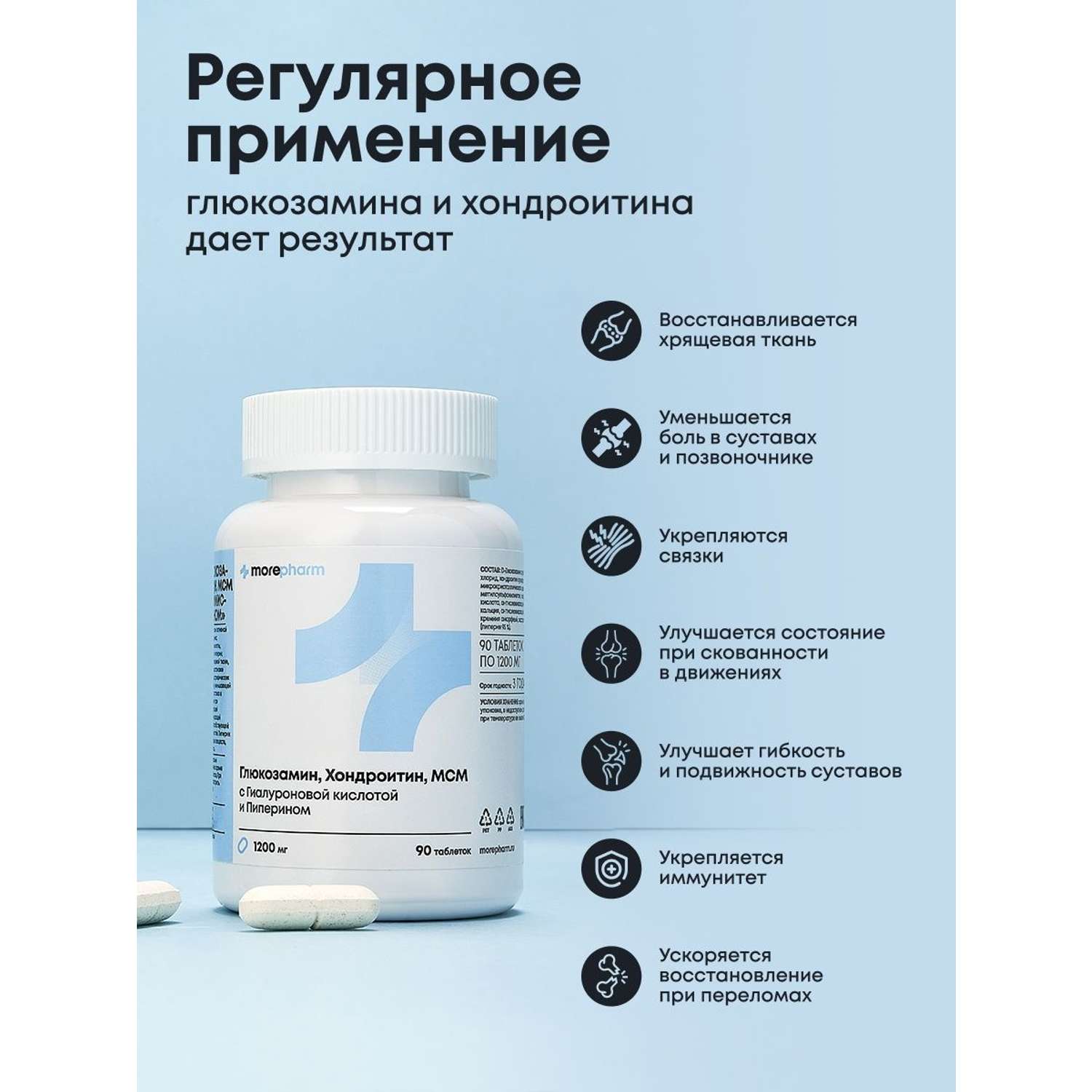 БАД morepharm Глюкозамин хондроитин с MCM добавка для суставов и связок - фото 8