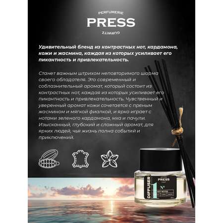 Диффузор №1 Press Gurwitz Perfumerie Ароматизатор для дома с палочками с ароматом Кардамон Кожа Жасмин