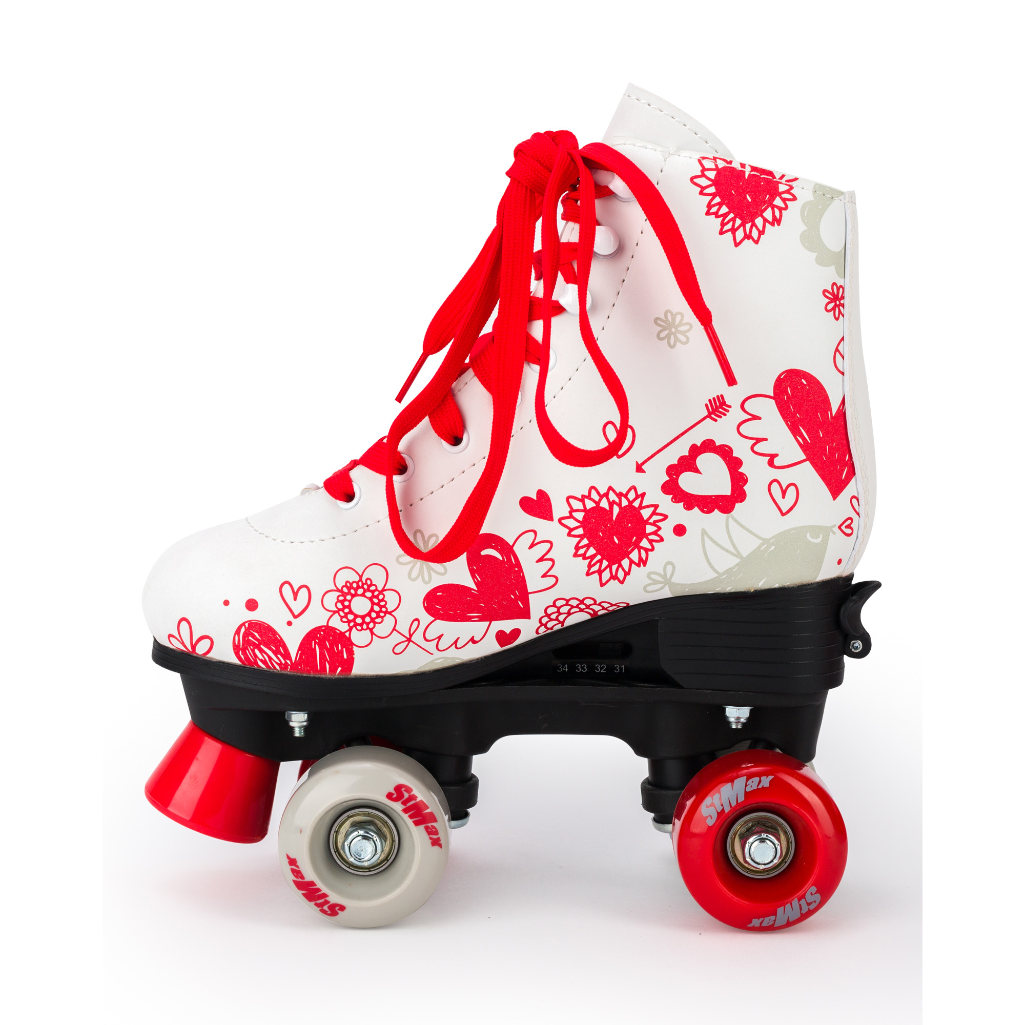 Роликовые коньки SXRide Roller skate YXSKT04RDHR белые с красными сердечками размер 31-34 - фото 3