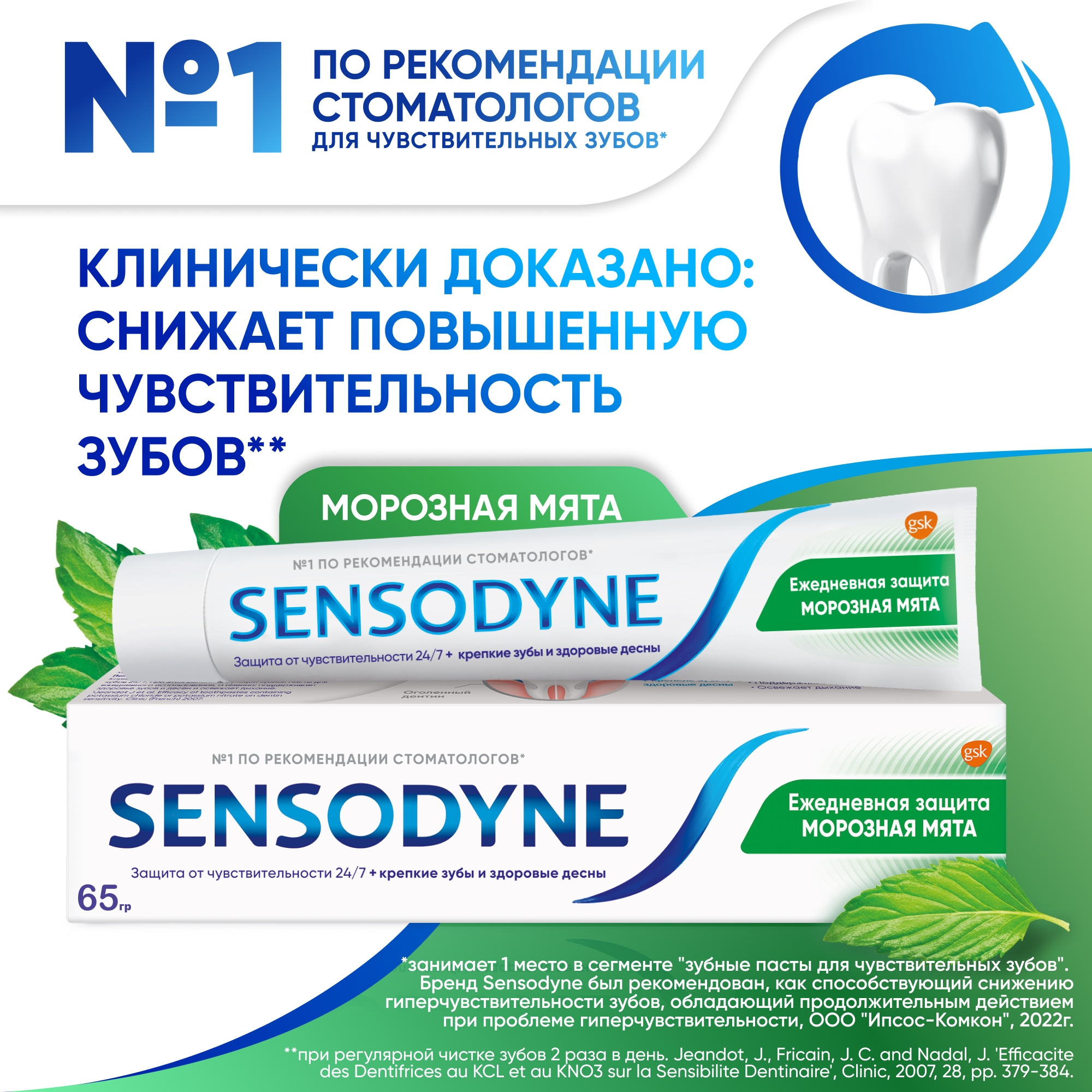 Зубная паста Sensodyne Ежедневная Защита Морозная Мята 65г 2 штуки - фото 2