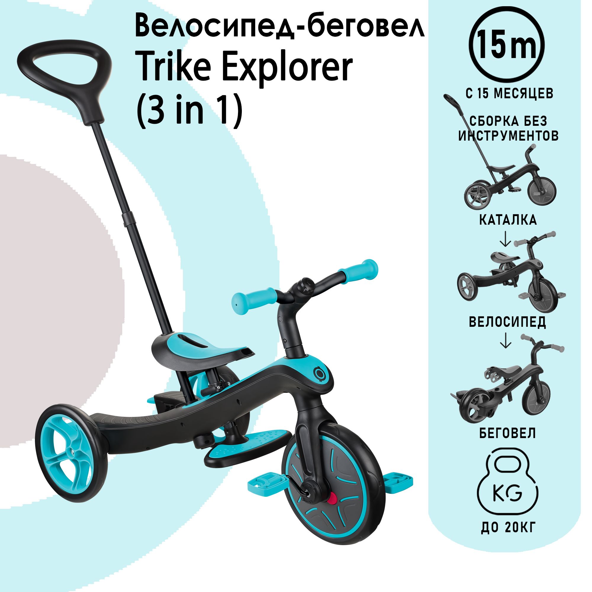 Велосипед-беговел Globber Trike Explorer голубой