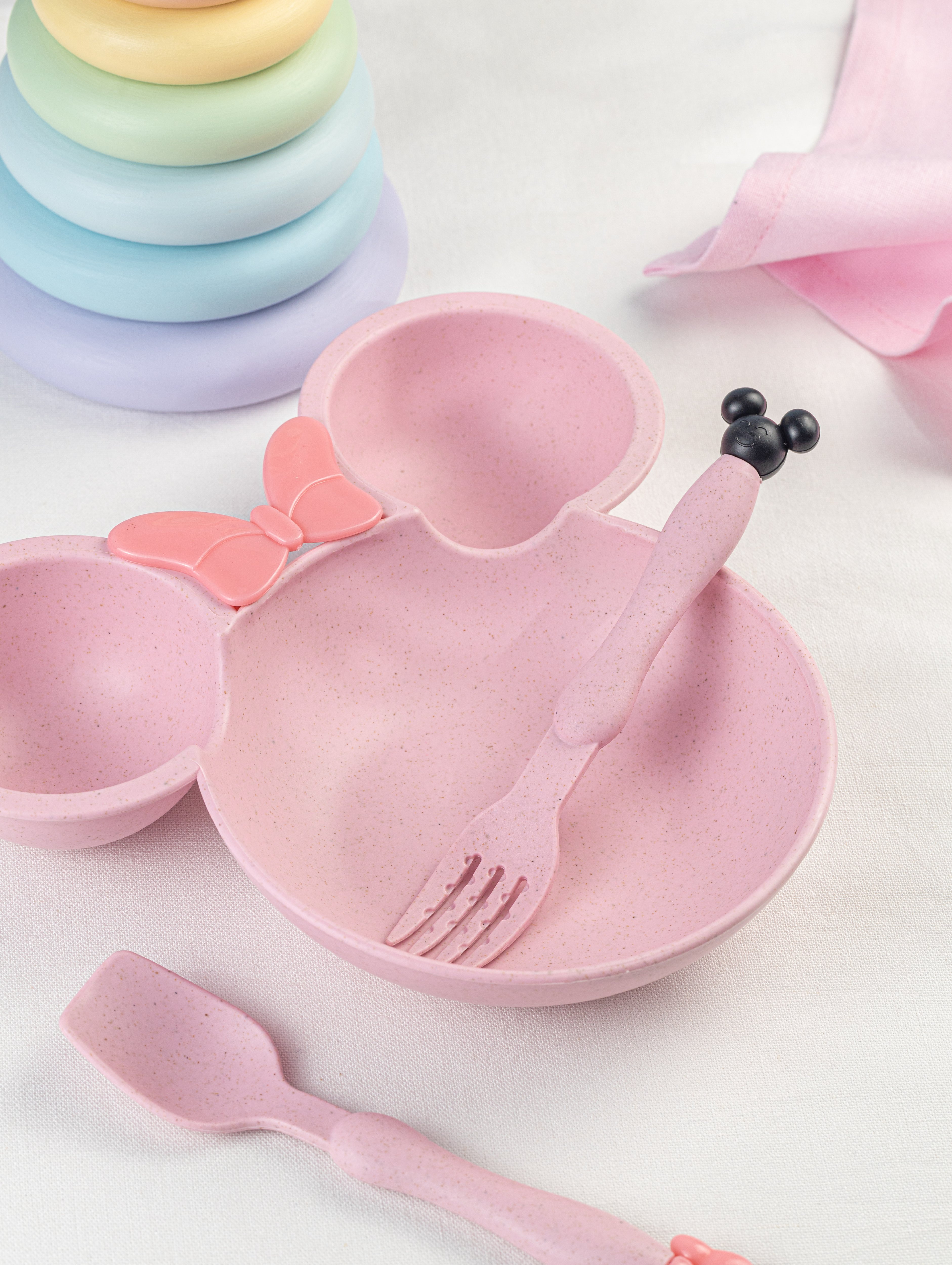 Набор детской посуды Добрый Филин Детская тарелка вилка ложка Мышонок розовый 3 предмета - фото 6