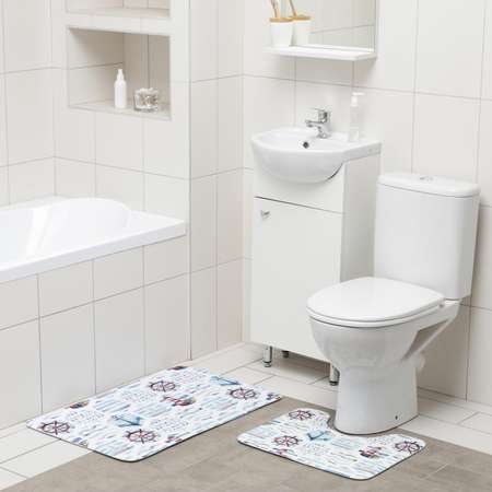 Набор ковриков Доляна для ванной и туалета «Морской» 2 шт: 50×80 40×50 см