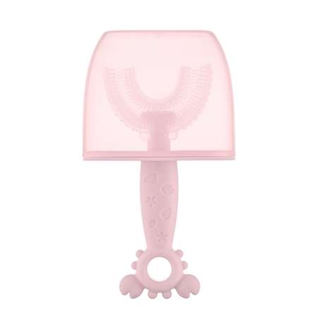Зубная детская щетка Крабик ROXY-KIDS U-образная силиконовая с ограничителем цвет розовый