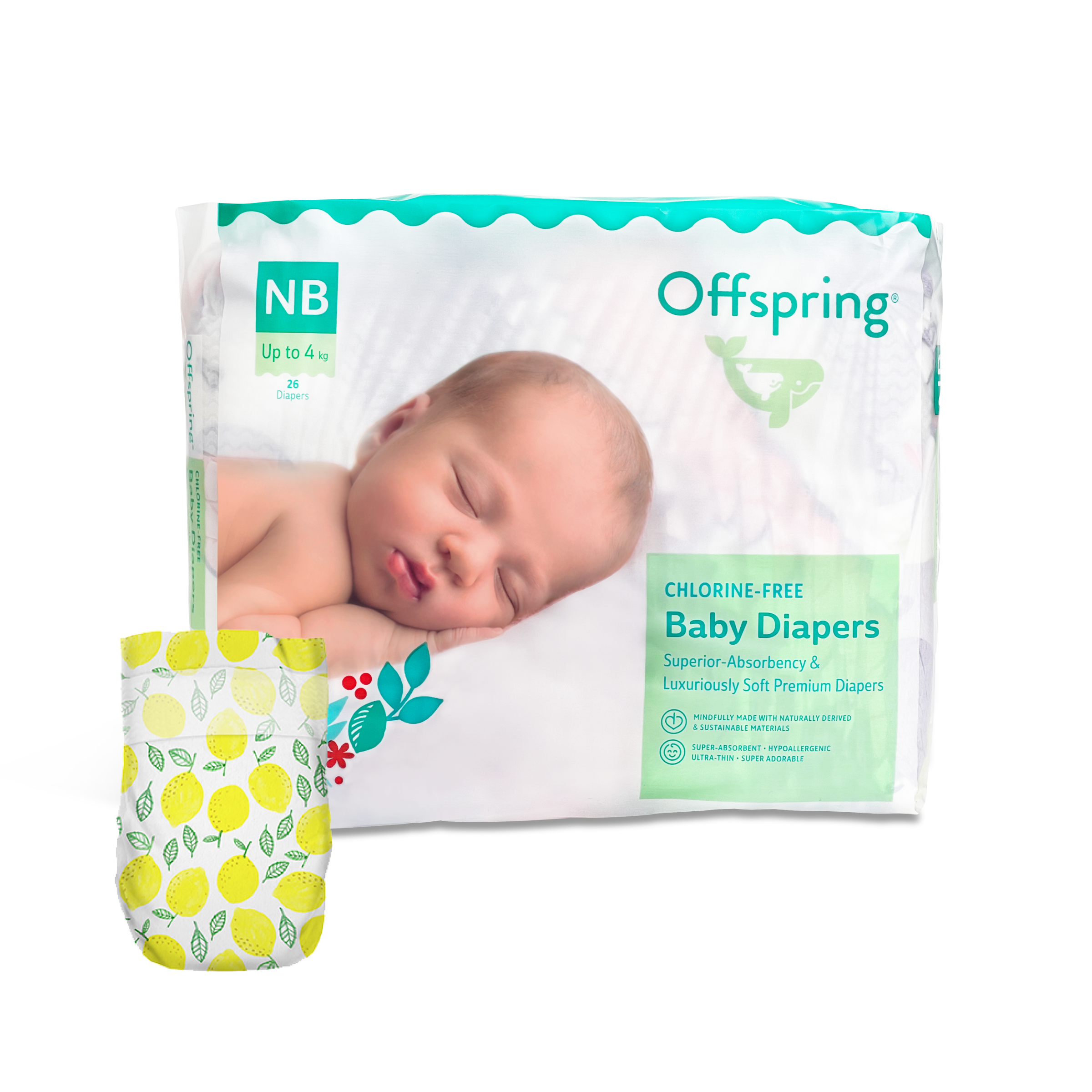 Подгузники Offspring NB 2-4 кг 26 шт расцветка Лимоны - фото 3