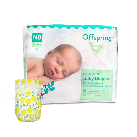 Подгузники Offspring NB 2-4 кг 26 шт расцветка Лимоны