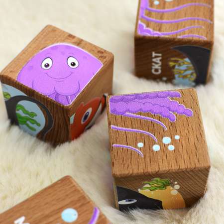 Кубики деревянные 4 шт. Мега Тойс развивающие карточки в наборе
