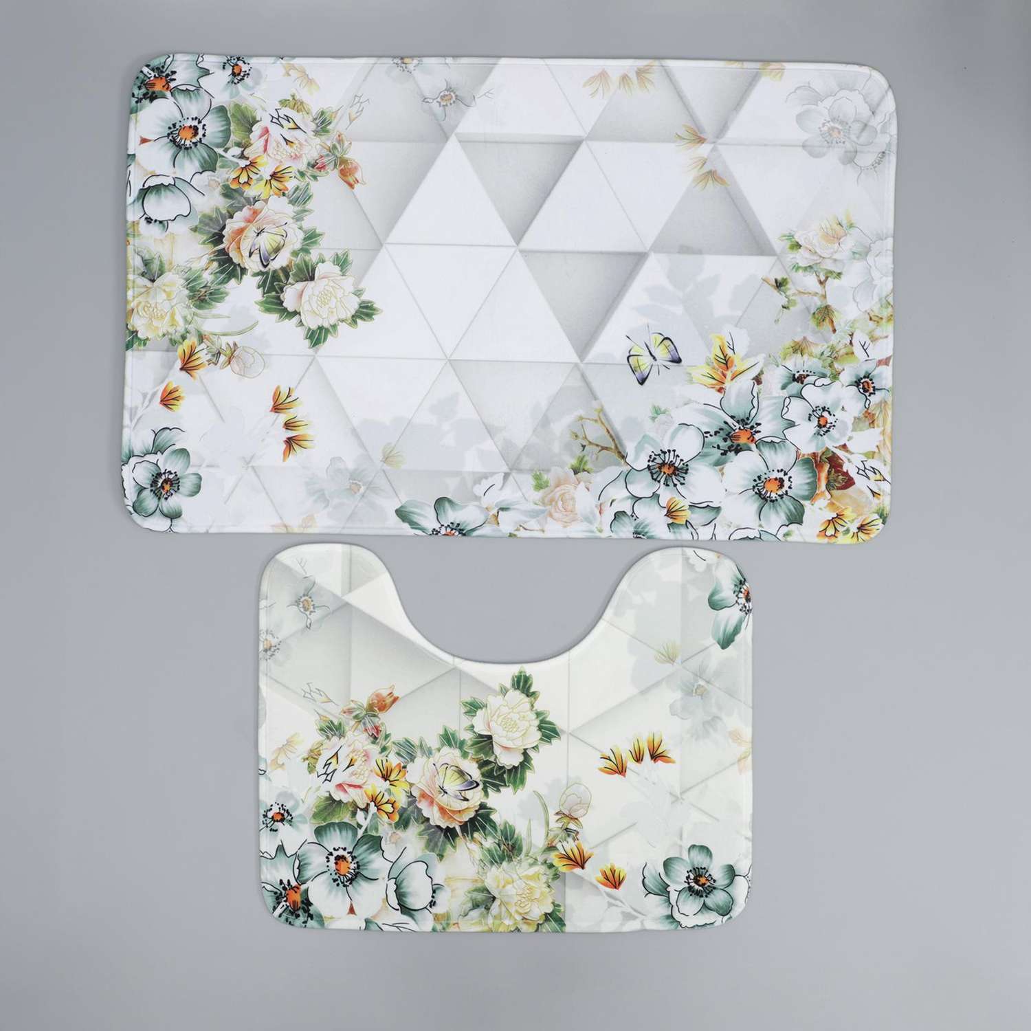 Набор ковриков Доляна для ванной и туалета «Геометрия цветов» 2 шт: 50×80 40×50 см - фото 1