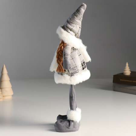 Кукла интерьерная Зимнее волшебство «Ангелочек в серебристом платье с мехом» 16х7х40 см