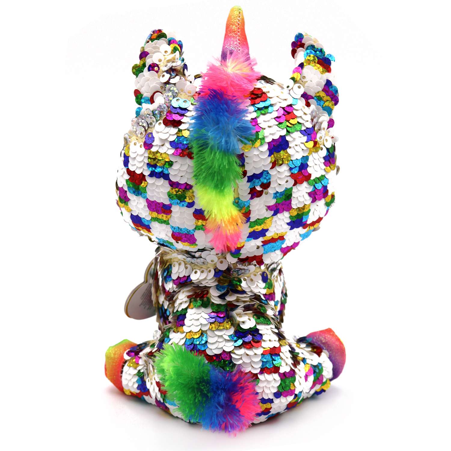 Игрушка мягкая TY Юникорн единорог в разноцветную клетку с пайетками 15 см 36362 - фото 2