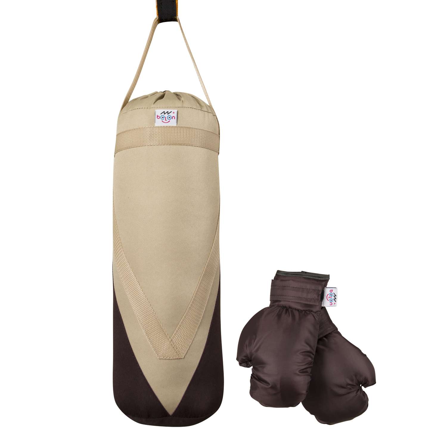 Детский набор для бокса Belon familia груша 40х15см с перчатками серия V цвет бежевый и коричневый - фото 1