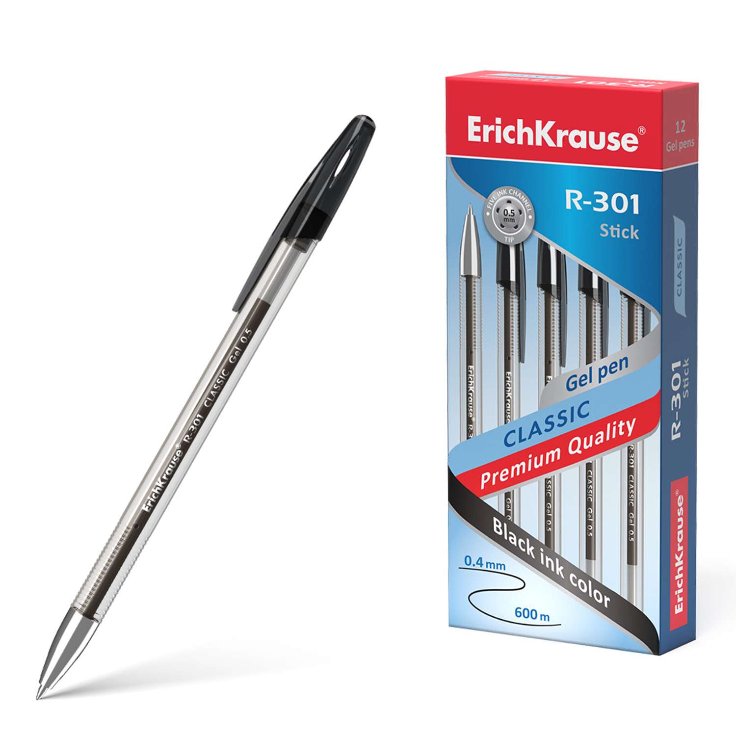 Ручка гелевая ErichKrause R 301 Classic Gel Stick черный 12 шт - фото 1