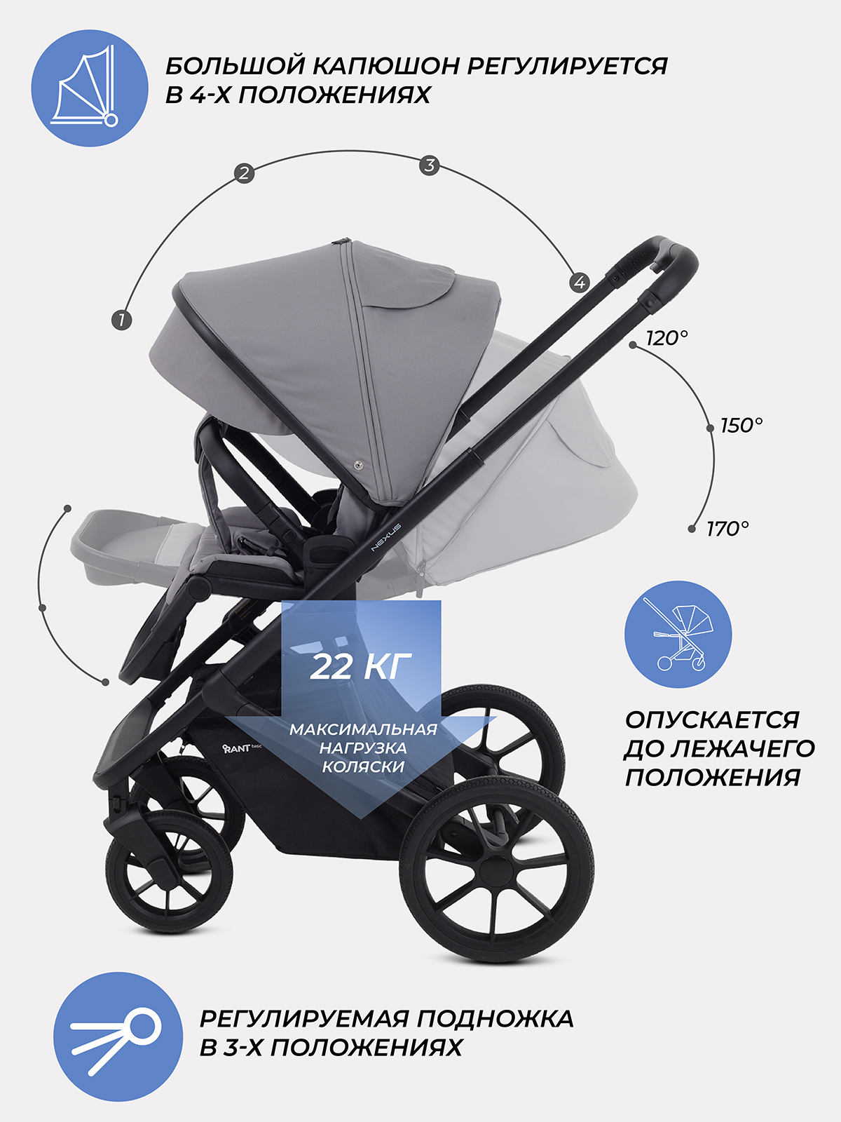 Коляска детская 2 в 1 Rant nexus 2 в 1 Grey 2025 - фото 8