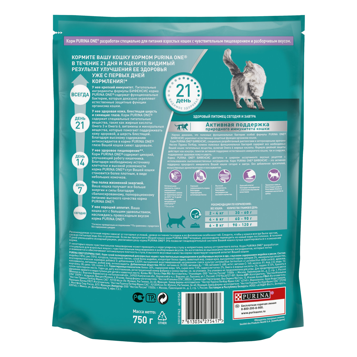 Сухой корм для кошек Purina One 0.75 кг индейка (при чувствительном пищеварении, полнорационный) - фото 3