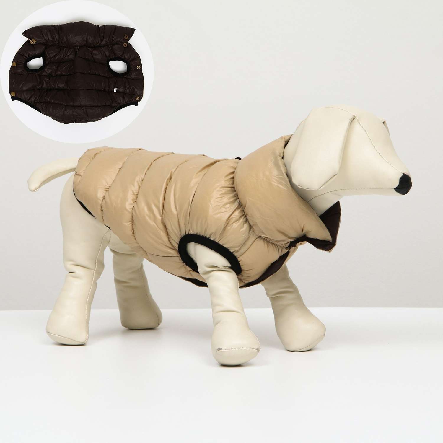 Куртка для собак Sima-Land двухсторонняя M бежевая/коричневая - фото 1