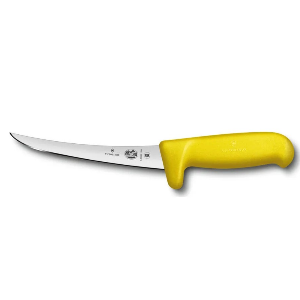 Нож кухонный Victorinox Fibrox 5.6618.12 стальной разделочный лезвие 120 мм прямая заточка желтый - фото 1