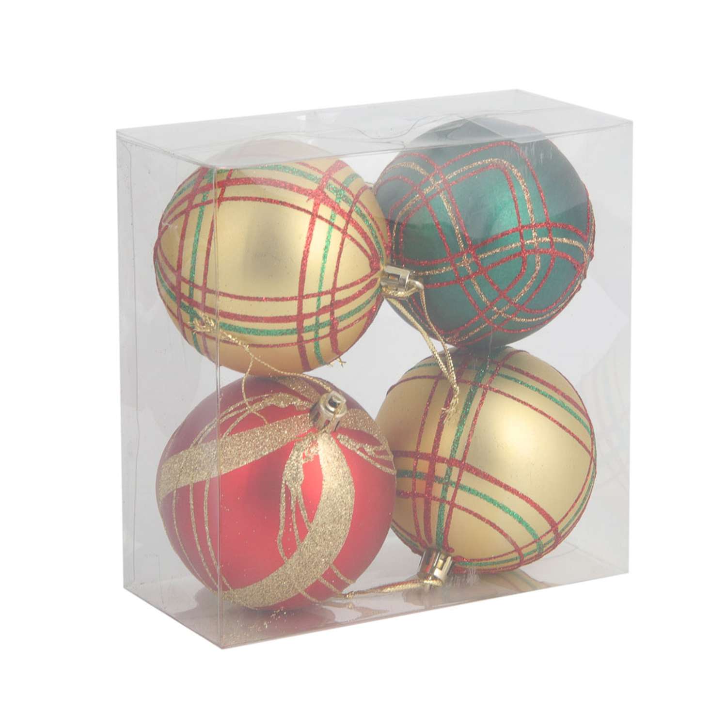 Набор ёлочных шаров Сноубум 4 шт 8 см шотландка - фото 3