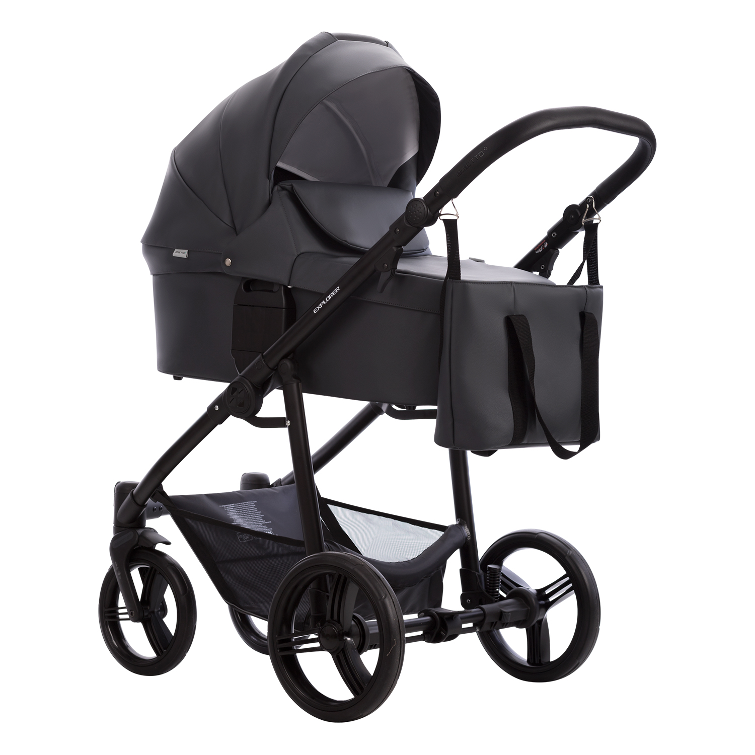 Коляска 2в1 Bebetto Explorer Air Pro экокожа шасси Черное 03 - фото 1