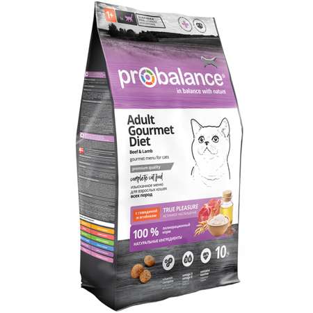 Корм для кошек Probalance 10кг Adult Gourmet Diet говядина-ягненок сухой