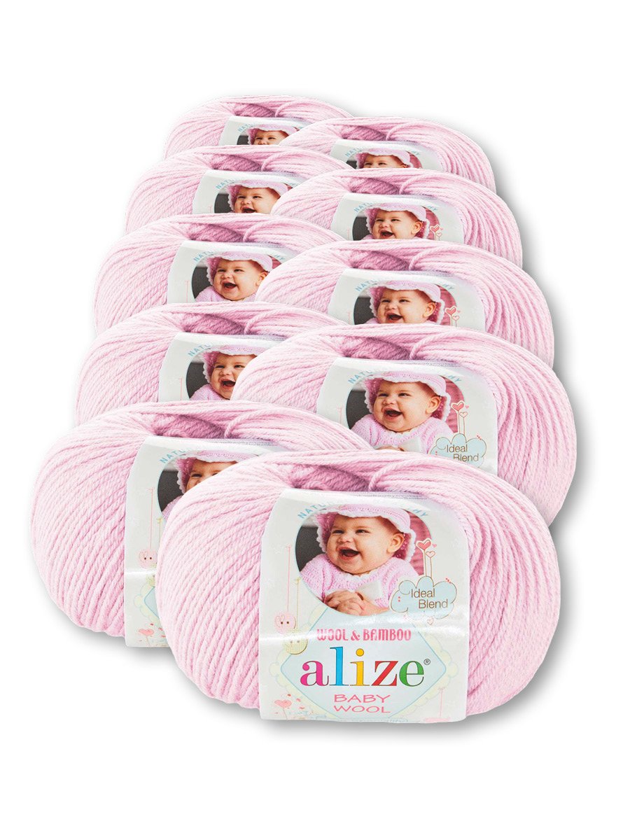 Пряжа для вязания Alize baby wool бамбук шерсть акрил мягкая 50 гр 175 м 275 сиреневая пудра 10 мотков - фото 2